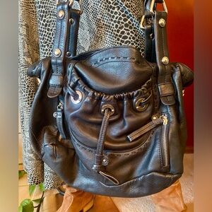 B. Makowsky Black Genuine Leather Satchel Shoulder Bag